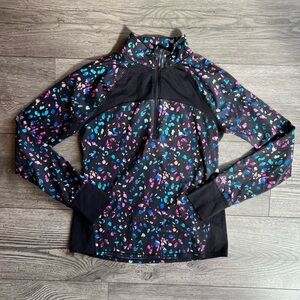 DSG Girls Long Sleeve Quarter-Zip Up Jacket Thumb Holes Black Multi Size L (14)